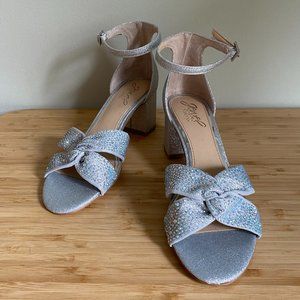 Badgley Mischka Silver Rhinestone Bejeweled Block Heel